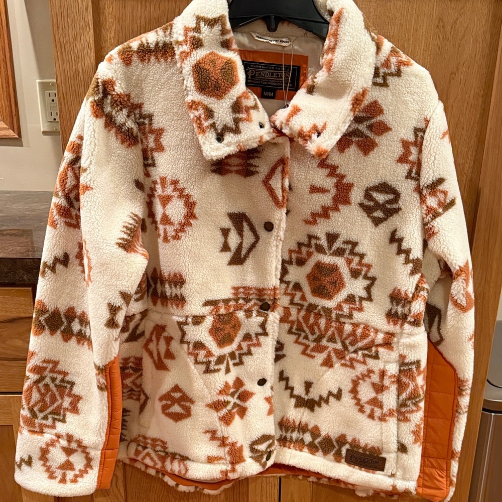 Pendleton Aztec Fleece Jacket - Cream and Orange
